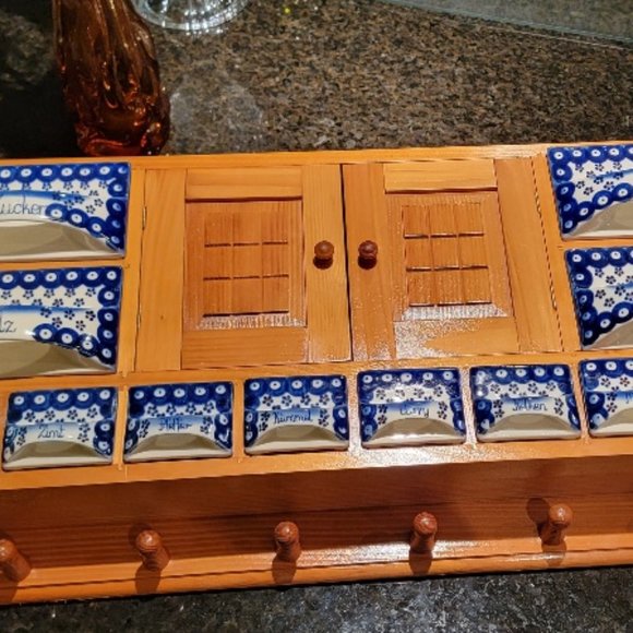 French Kitchen Porcelain & Wooden Wall Shelf Kitchen Apothecary Cabinet - Picture 3 of 15